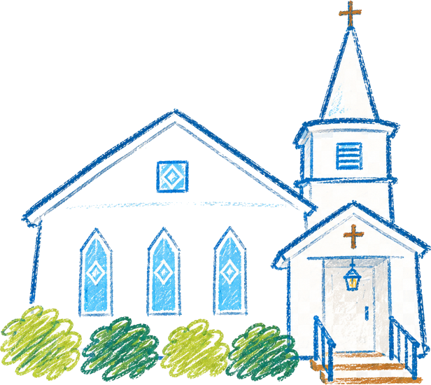 Crayon-style drawing of the South Chatham Community Church building